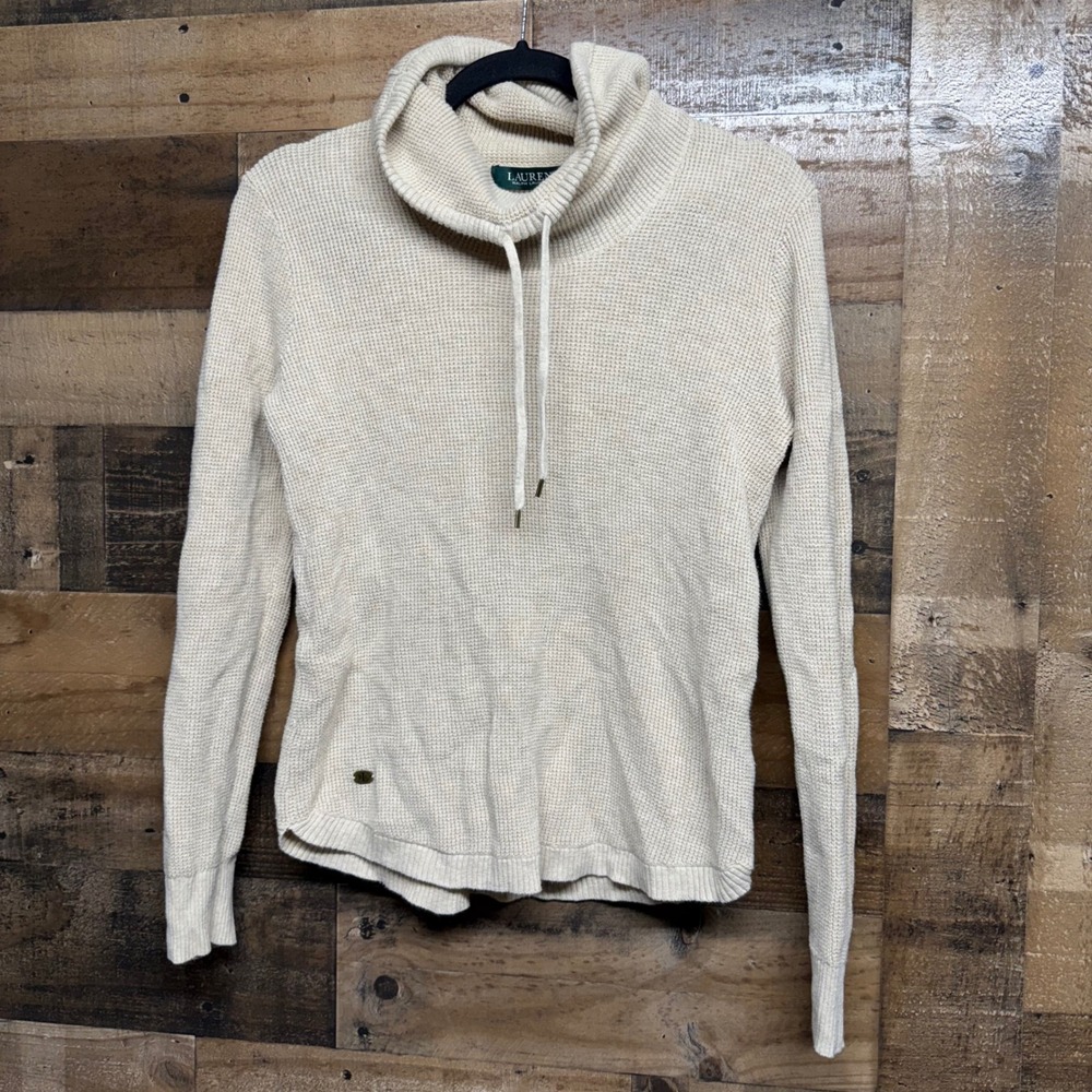 Lauren Ralph Lauren Beige‎ Waffle Knit Cowl Neck Sweater Women's Size M